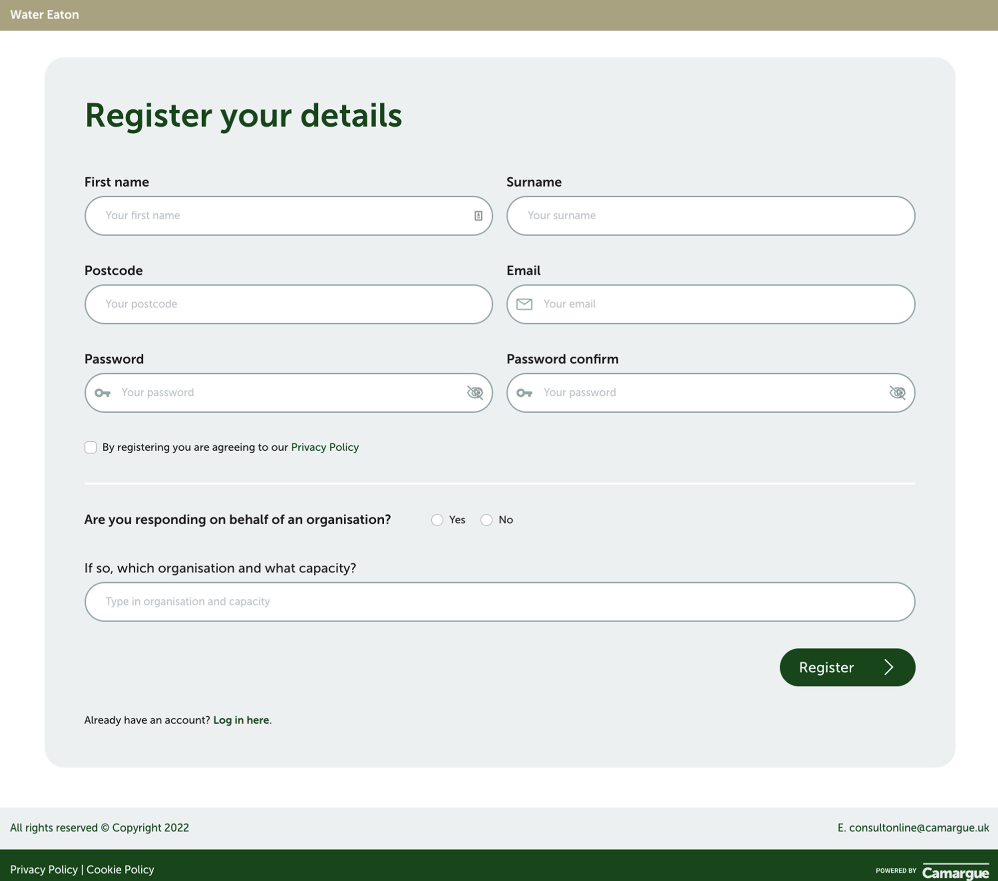 Registration page